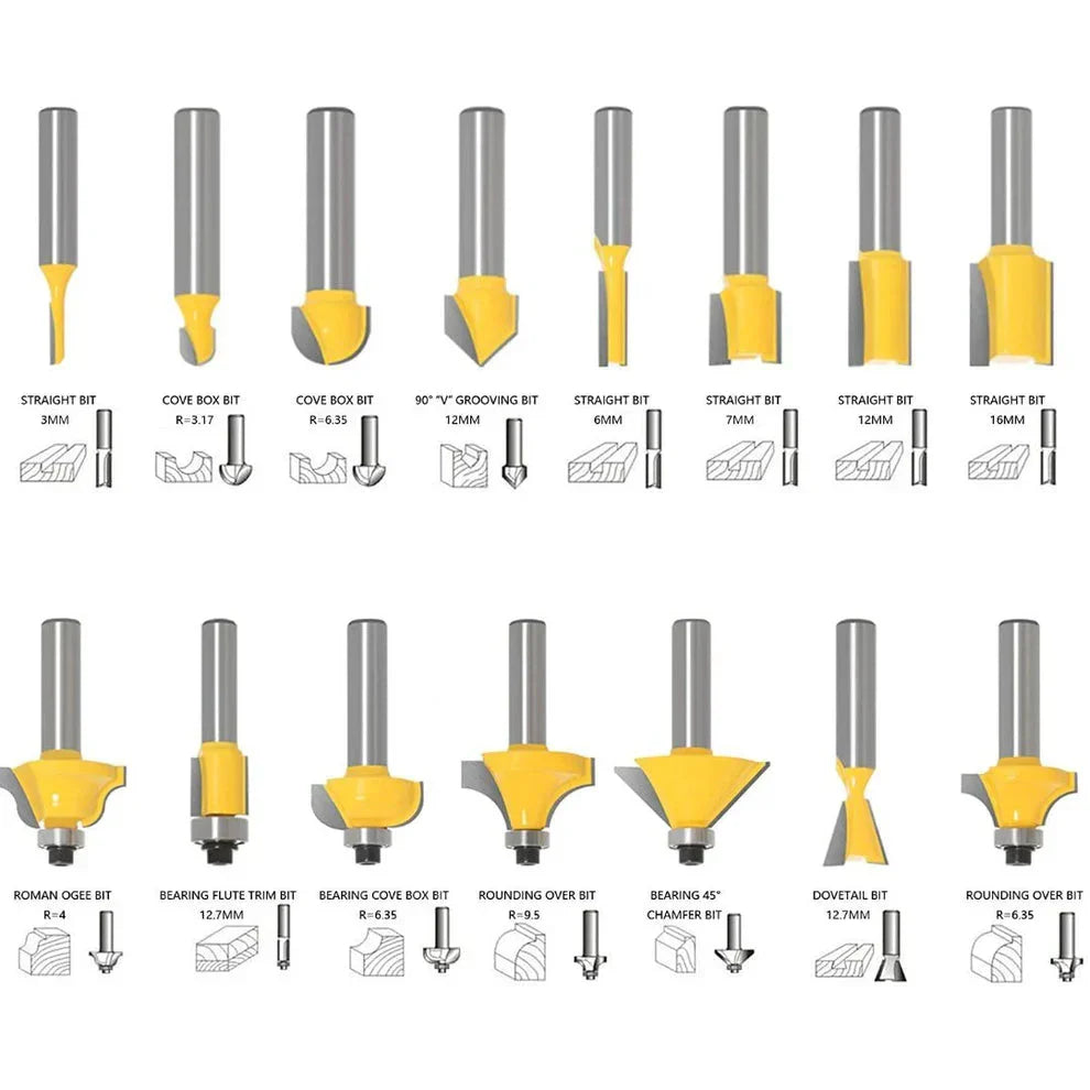 15 Piece Router Bit Set shank 1/4"