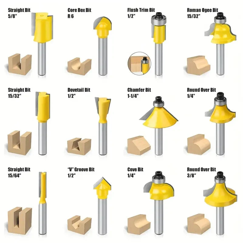 15 Piece Router Bit Set shank 1/4"